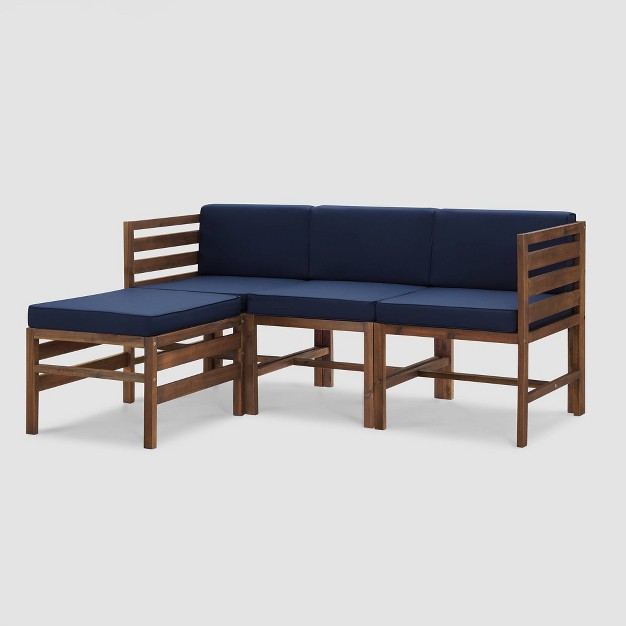 4pc Modular Acacia Wood Patio Sectional With Ottoman Dark Brown navy Saracina Home