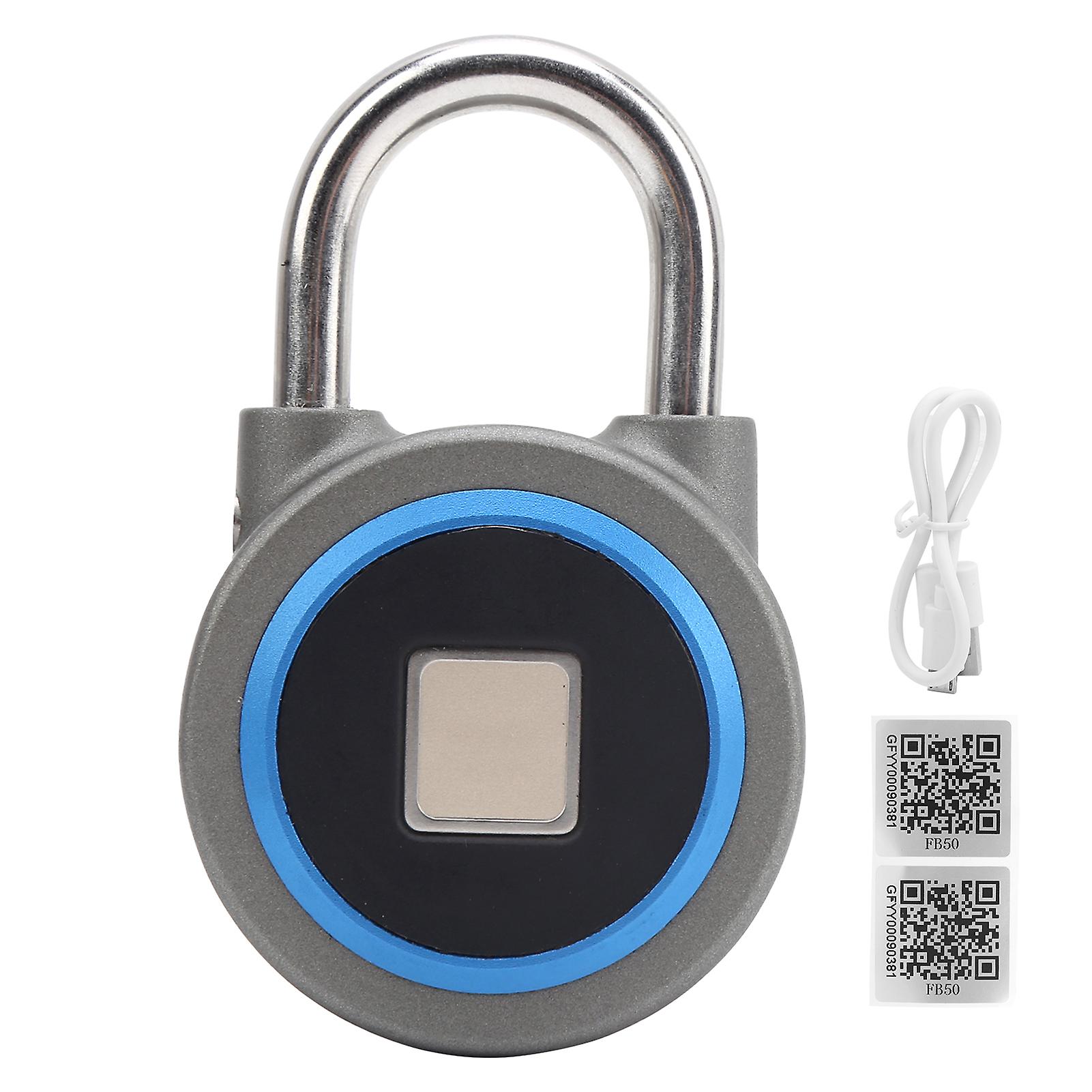 Fingerprint Portable Bluetooth Lock Smart Padlock Keyless Antitheft Security Door Tool Ip65 Waterproof For Bag Drawer Suitcasegray Blue