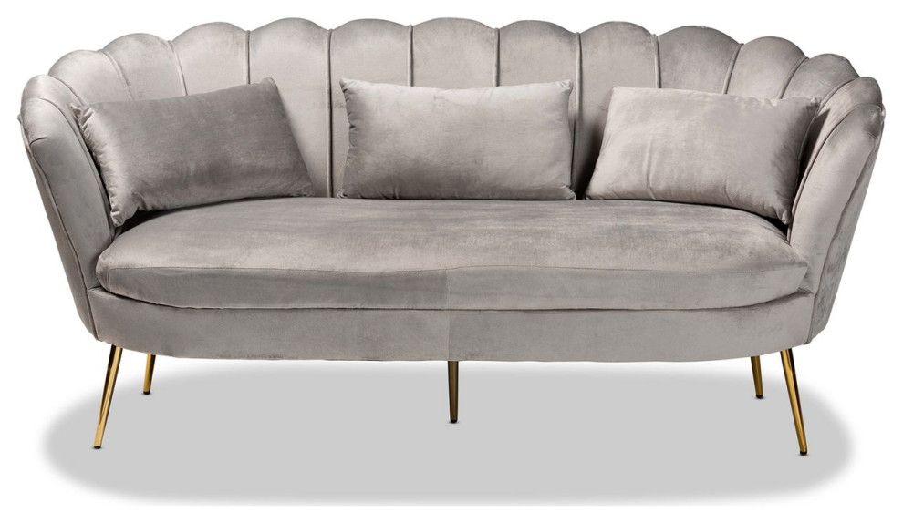 Baxton Genia Grey Velvet Fabric and Gold Metal Sofa   Contemporary   Sofas   by VirVentures  Houzz