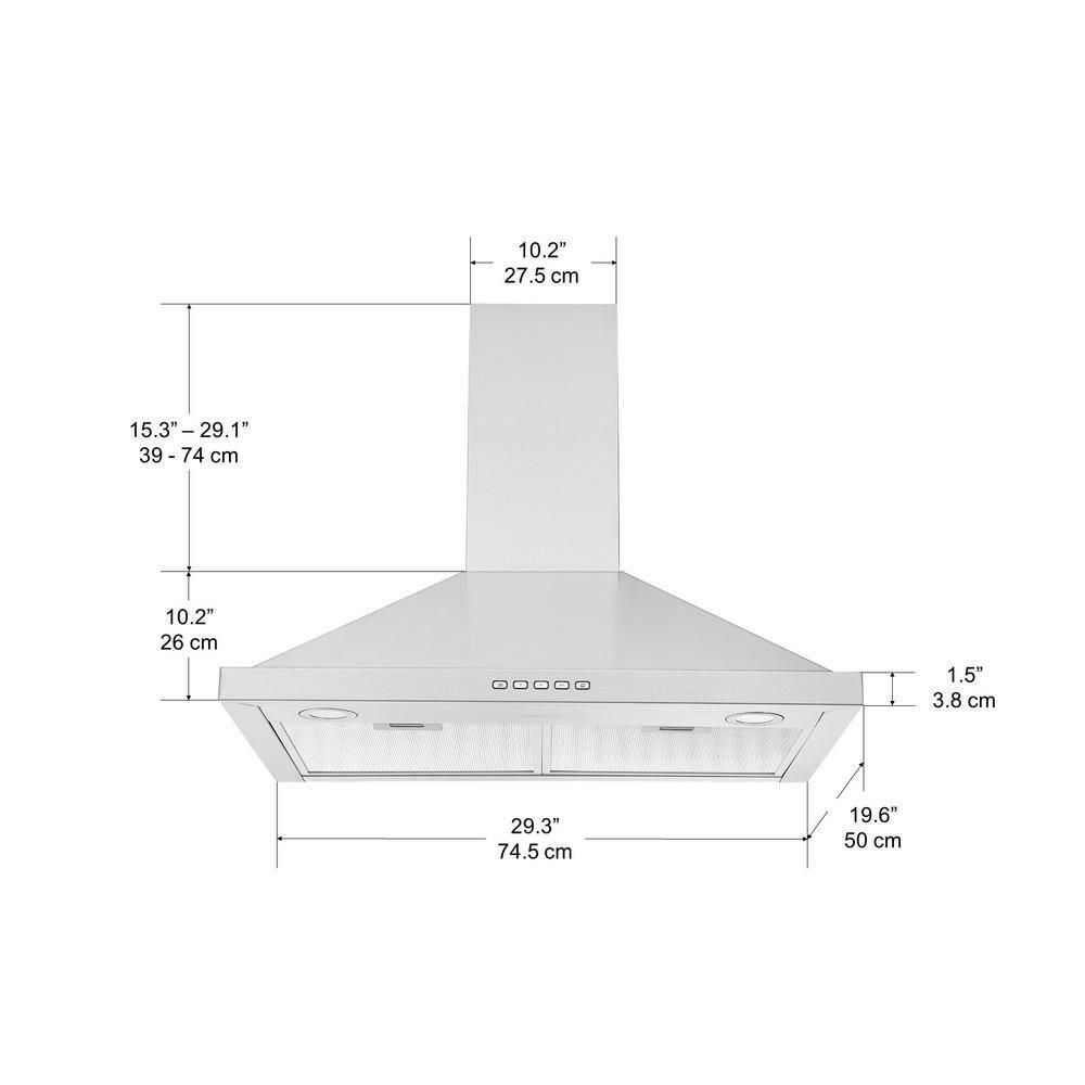 Ancona 30 in 600CFM Convertible Wall Mount Pyramid Range Hood with LED in Stainless Steel