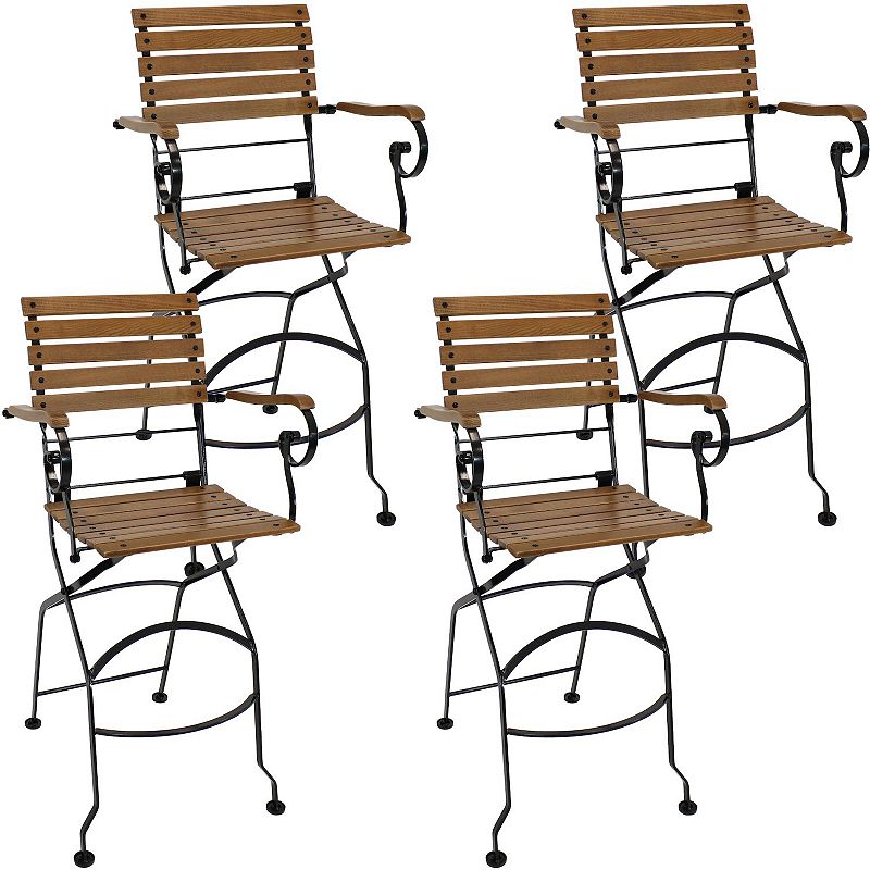 Sunnydaze Deluxe Chestnut Folding Patio Bistro Bar Armchair - Set of 4