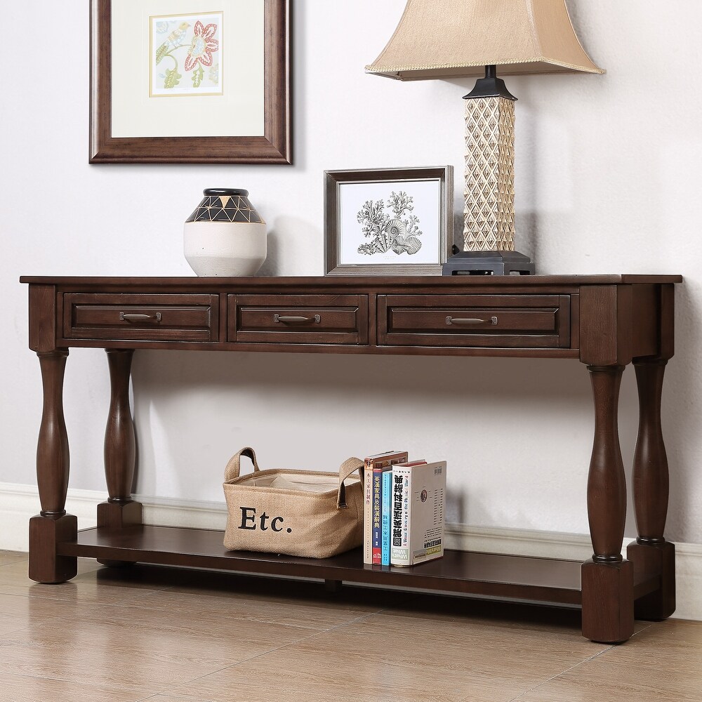 Long Wood Console Table with 3 Drawers and Bottom Shelf  Entryway Table Sofa Table for Hallway Living Room  Espresso