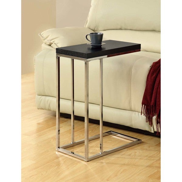 Accent Table， C-shaped， End， Side， Snack， Living Room， Bedroom， Metal， Laminate， Chrome， Contemporary， Modern