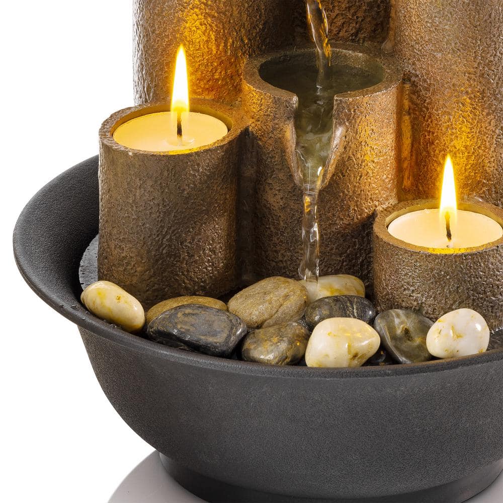 Alpine Corporation 11 in. Tall Indoor Tiered Column Tabletop Fountain with 3 Candles WCT202