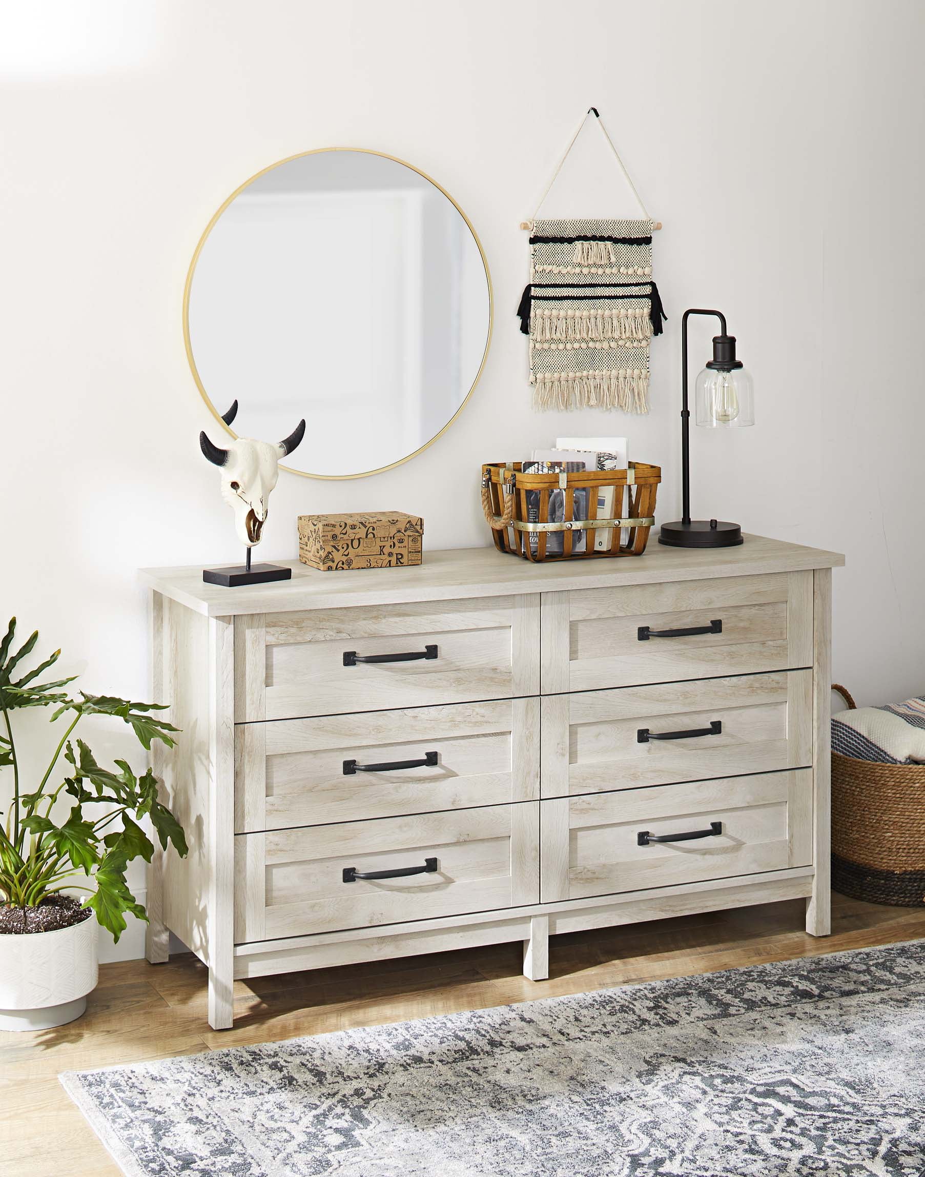 Better Homes & Gardens Modern Farmhouse 6 - Drawer Dresser, Rustic White Finish