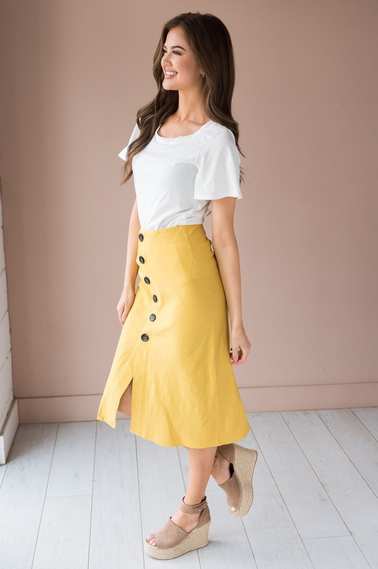 Fall Breeze Modest Button Down Skirt