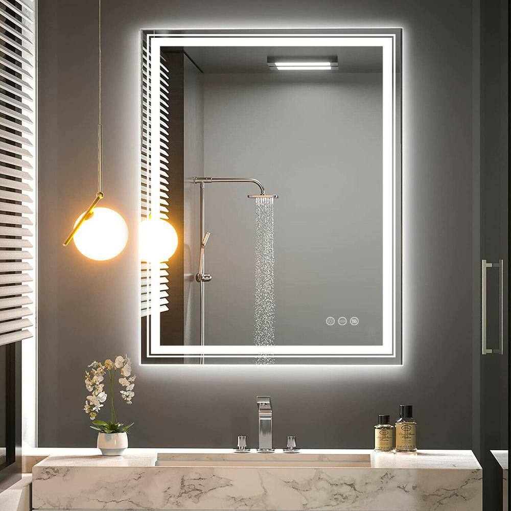 Wisfor 28 in. W x 36 in. H Large Rectangular Frameless Anti-Fog High Lume LED Lighted 2-Way Hanging Wall Bathroom Vanity Mirror XMR-C28-188-US