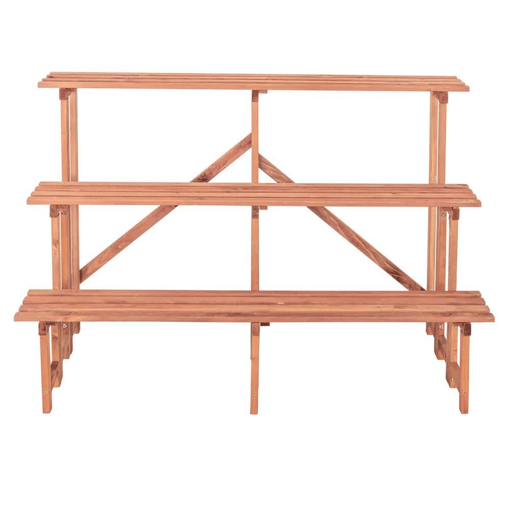 Leisure Season Large 3-Tier 48 in. W x 24 in. D x 32 in. H Brown Step Wooden Plant Stand PS5718