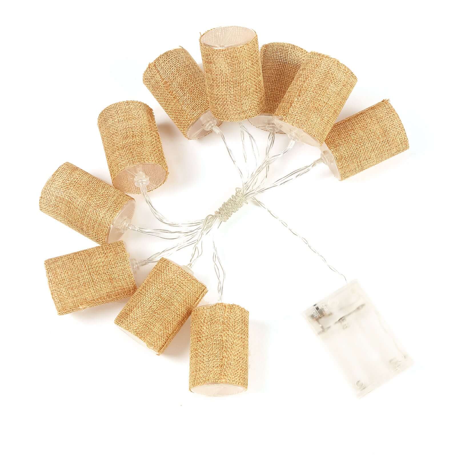 Bright White Boho Chic Burlap Wrapped LED Fairy String Lights, DIY Rustic Lighting 70