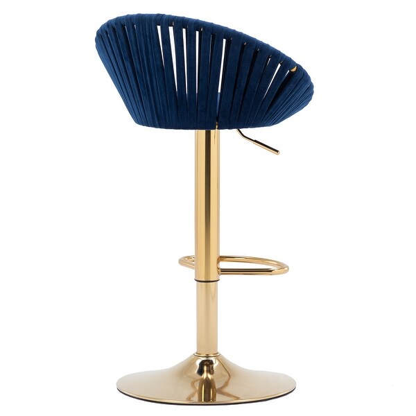 Modern Velvet Counter Height Barstools， with Low Back Ajustable Swivel Kitchen Bar Chairs with Gold Footrest， Set of 2