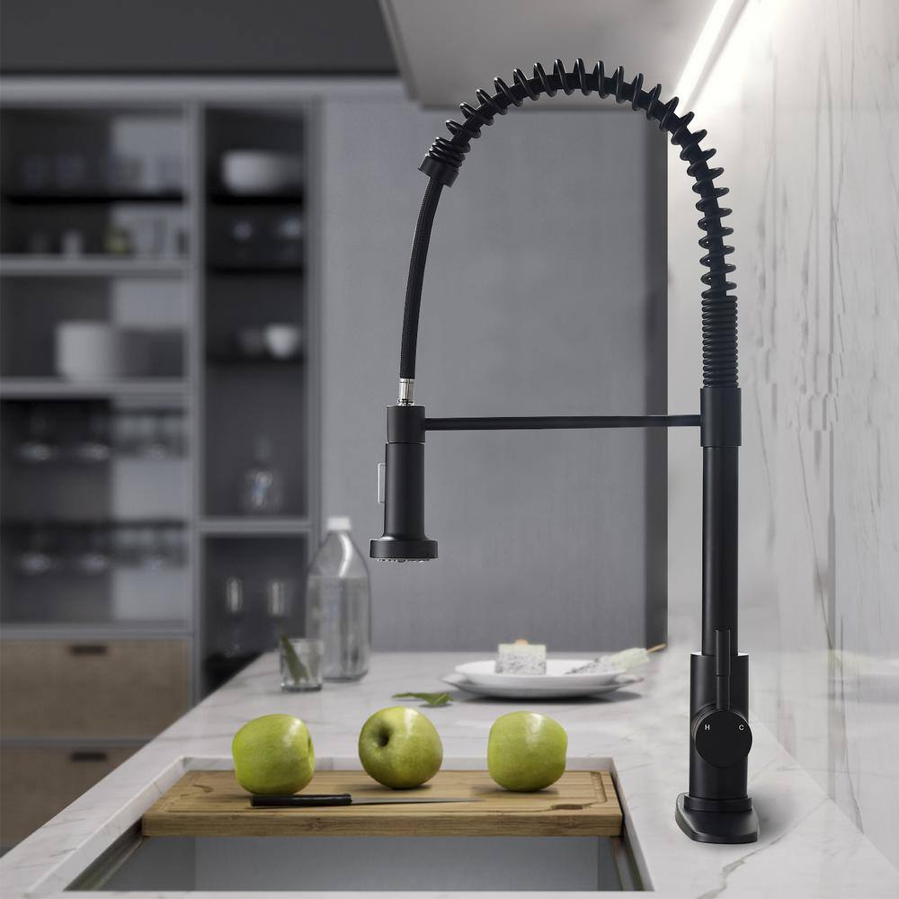 YASINU Single-Handle Deck Mount Pull Down Sprayer Kitchen Faucet with Deckplate Included in Stainless Steel Matte Black YNAB432-MB