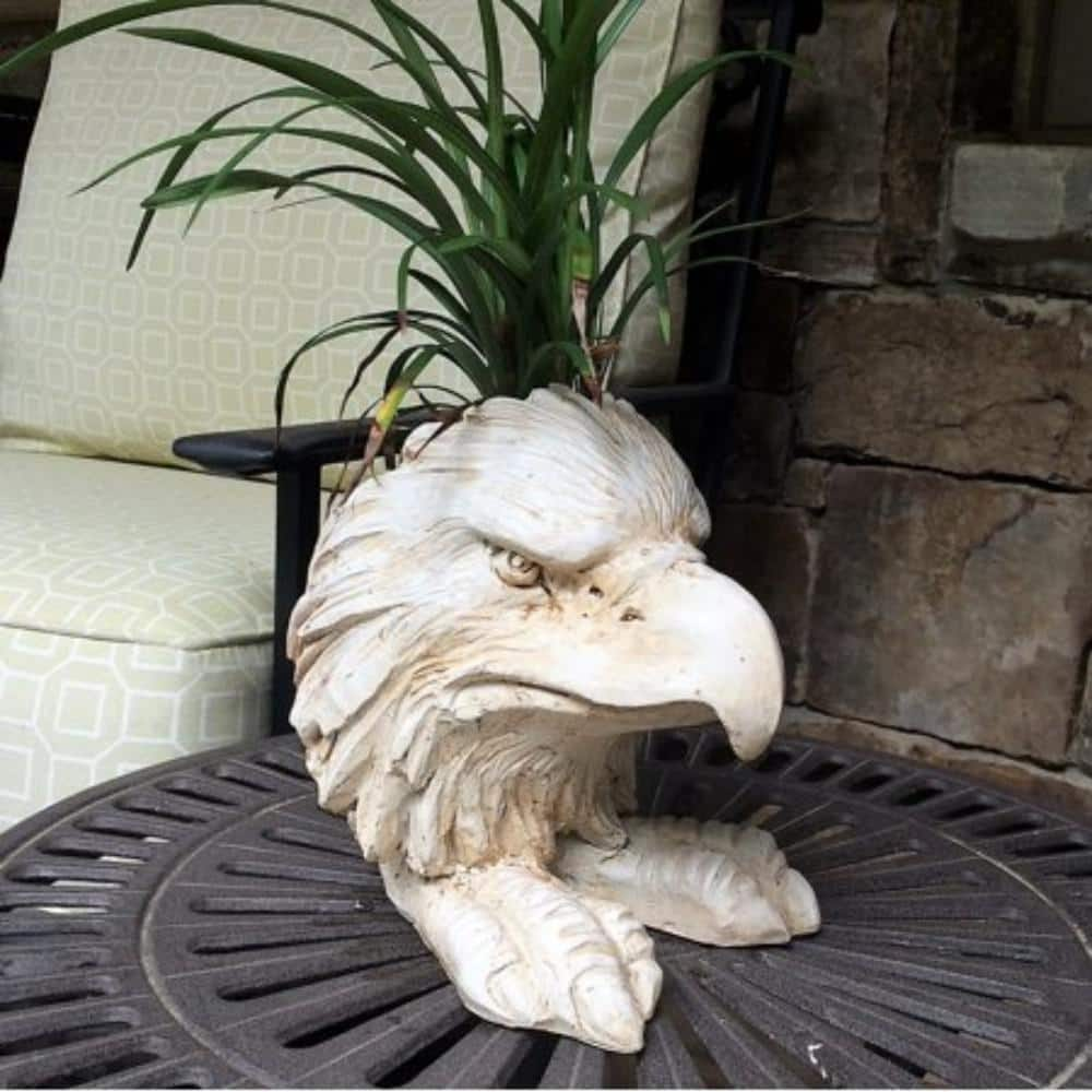 HOMESTYLES 8.5 in. Antique White American Eagle Muggly Mascot Animal Statue Planter Holds 3 in. Pot 37835