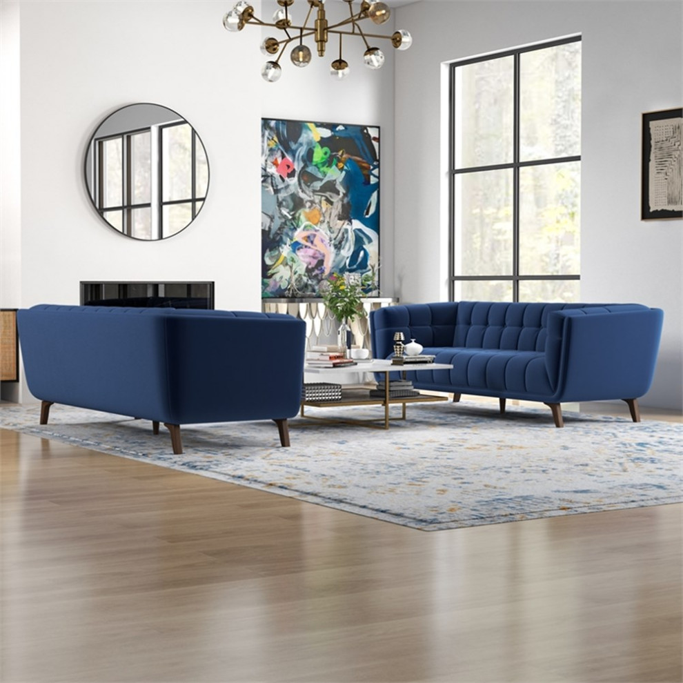 Kartmes Mid Century Modern Living Room Velvet Sofa Set in Blue   Midcentury   Living Room Furniture Sets   by Homesquare  Houzz