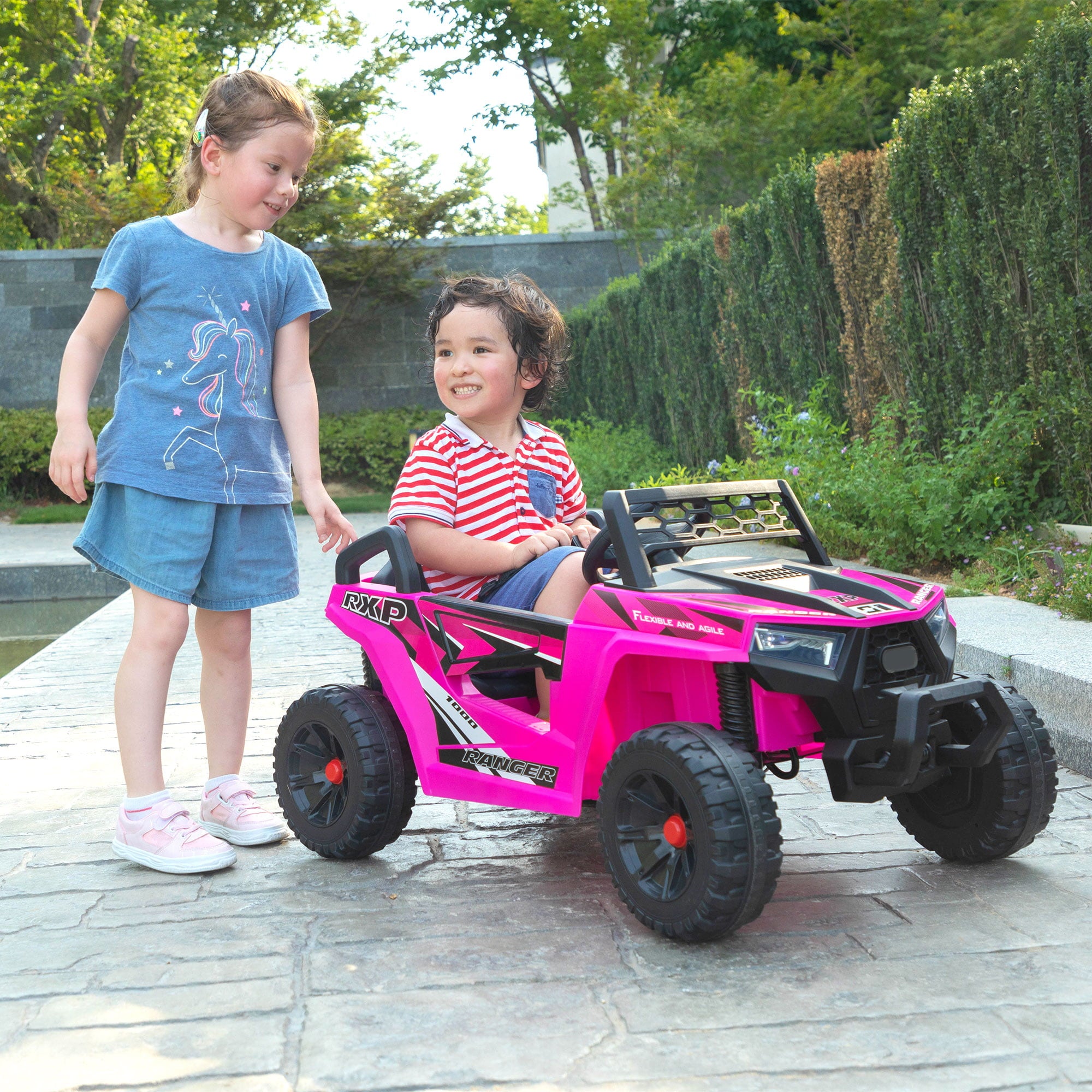 Kids ATV Ride on ATV, 12V Battery Powered Electric Vehicle, Ride on Car 4 Wheeler Quad for Boys & Girls-Pink