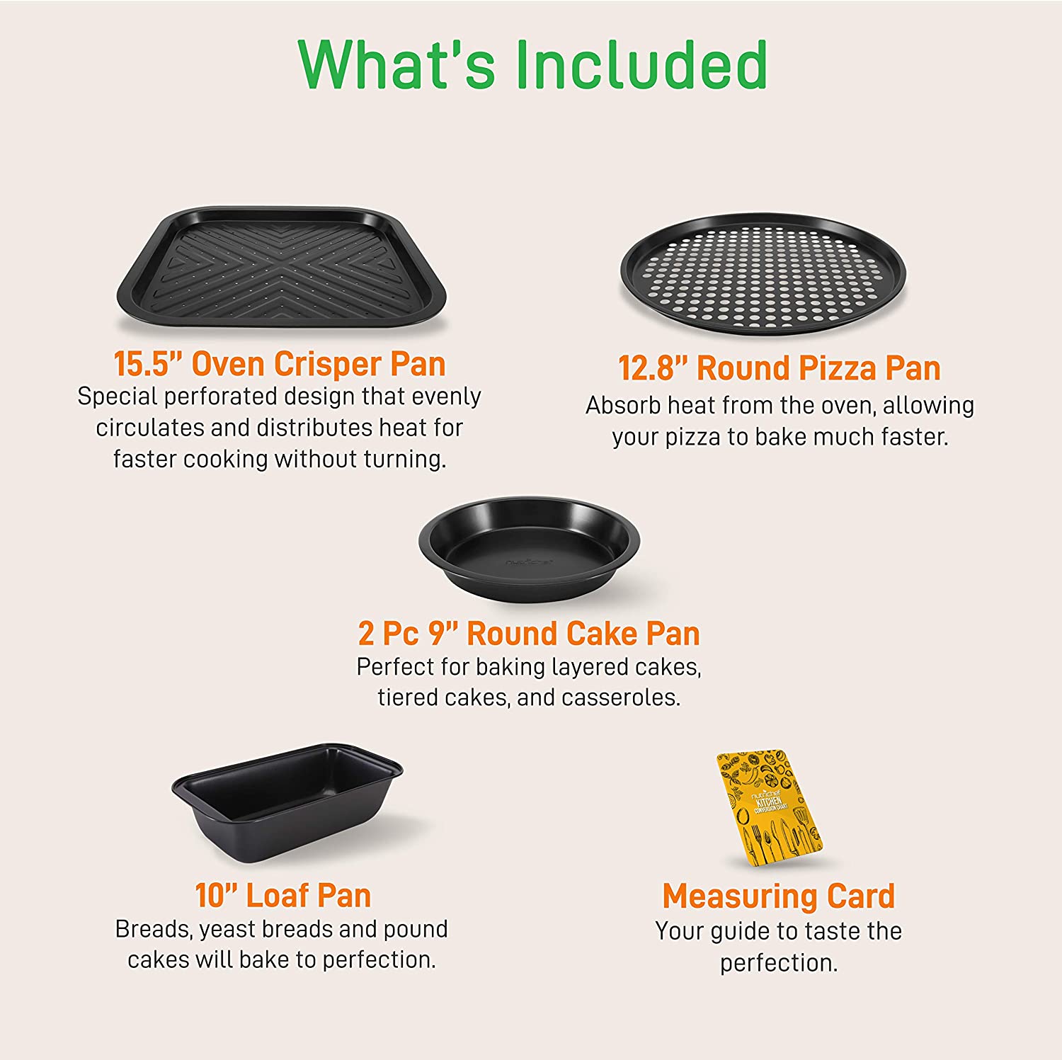 10-Piece Kitchen Oven Baking Pans - Deluxe Carbon Steel Bakeware Set with Stylish Non-stick Gray Coating Inside and Out, Dishwasher Safe & PFOA, PFOS, PTFE Free