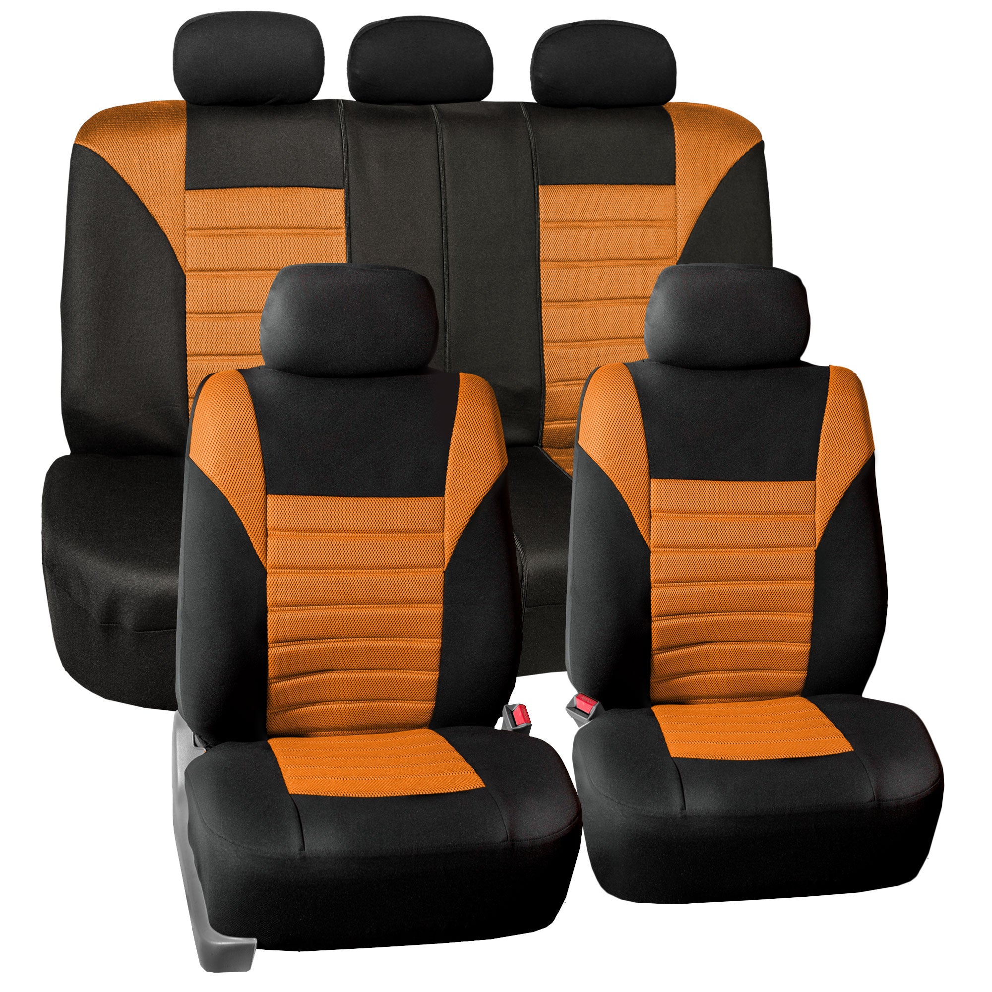 FH Group 3 Row 8 Seaters SUV Seat Covers for Auto 3D Mesh Orange Black Free Gift Air Freshener