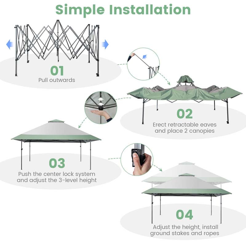 13 x 13 FT 2-Tier Pop-Up Gazebo Tent with Wheeled Bag & 4 More Reinforced Ribs, Instant Outdoor Canopy Shelter