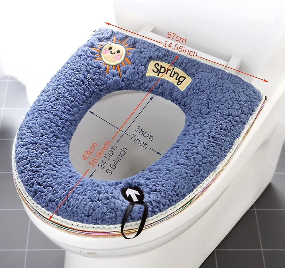 Green + Blue Toilet Seat Cushion With Zip Thicken Warm Skin Friendly With Washable Reusable Handle Standard Size For All Oval Toilet Seats