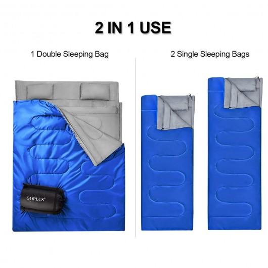 2 Person Waterproof Sleeping Bag with 2 Pillows-Blue