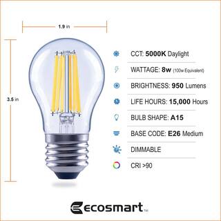 EcoSmart 100-Watt Equivalent A15 Dimmable Appliance Fan Clear Glass Filament LED Vintage Edison Light Bulb Daylight (3-Pack) FG-04205