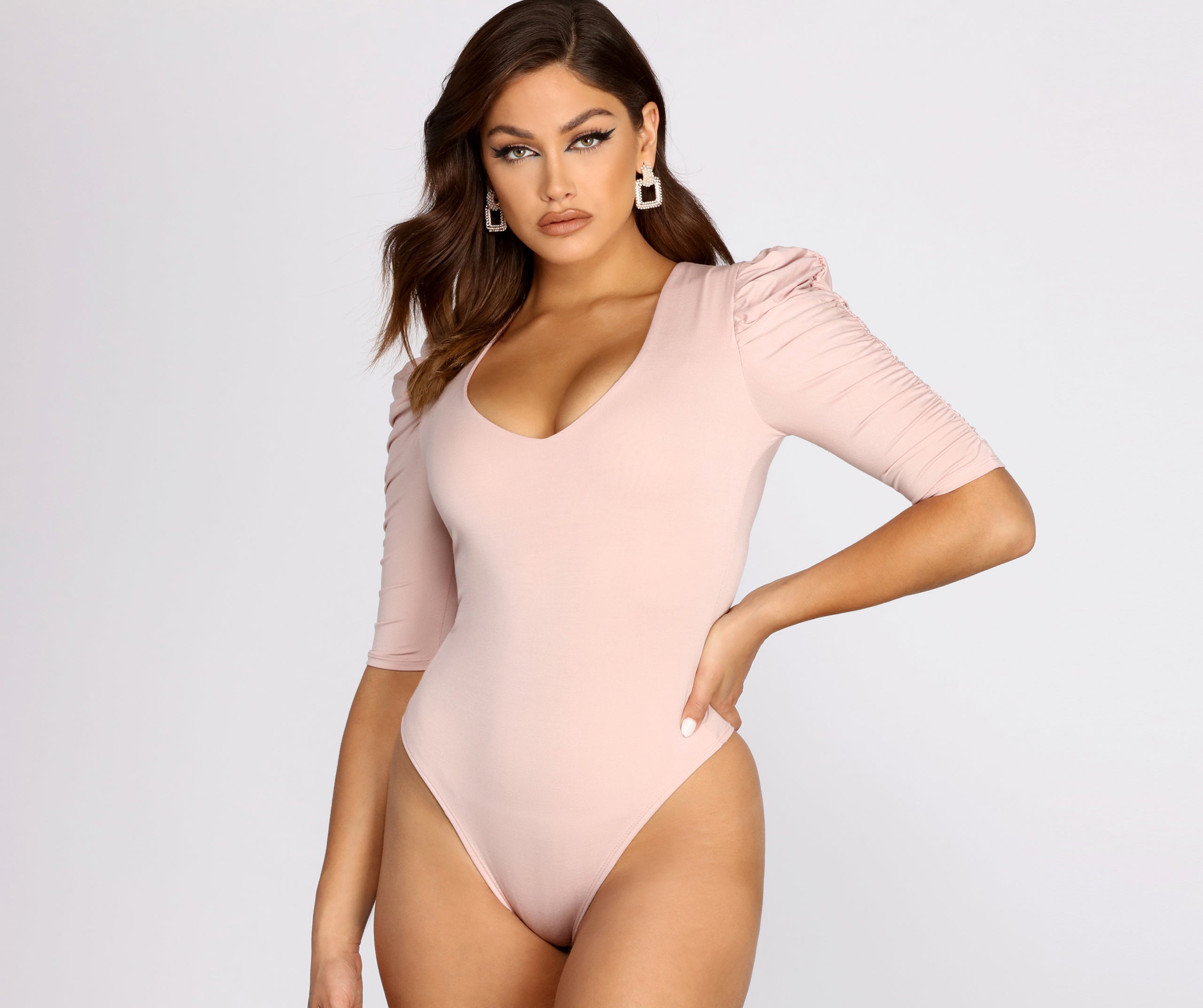 Ruched Puff Shoulder Bodysuit