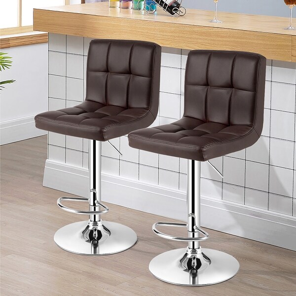 Costway Set of 2 Adjustable Bar Stools PU Leather Swivel Kitchen