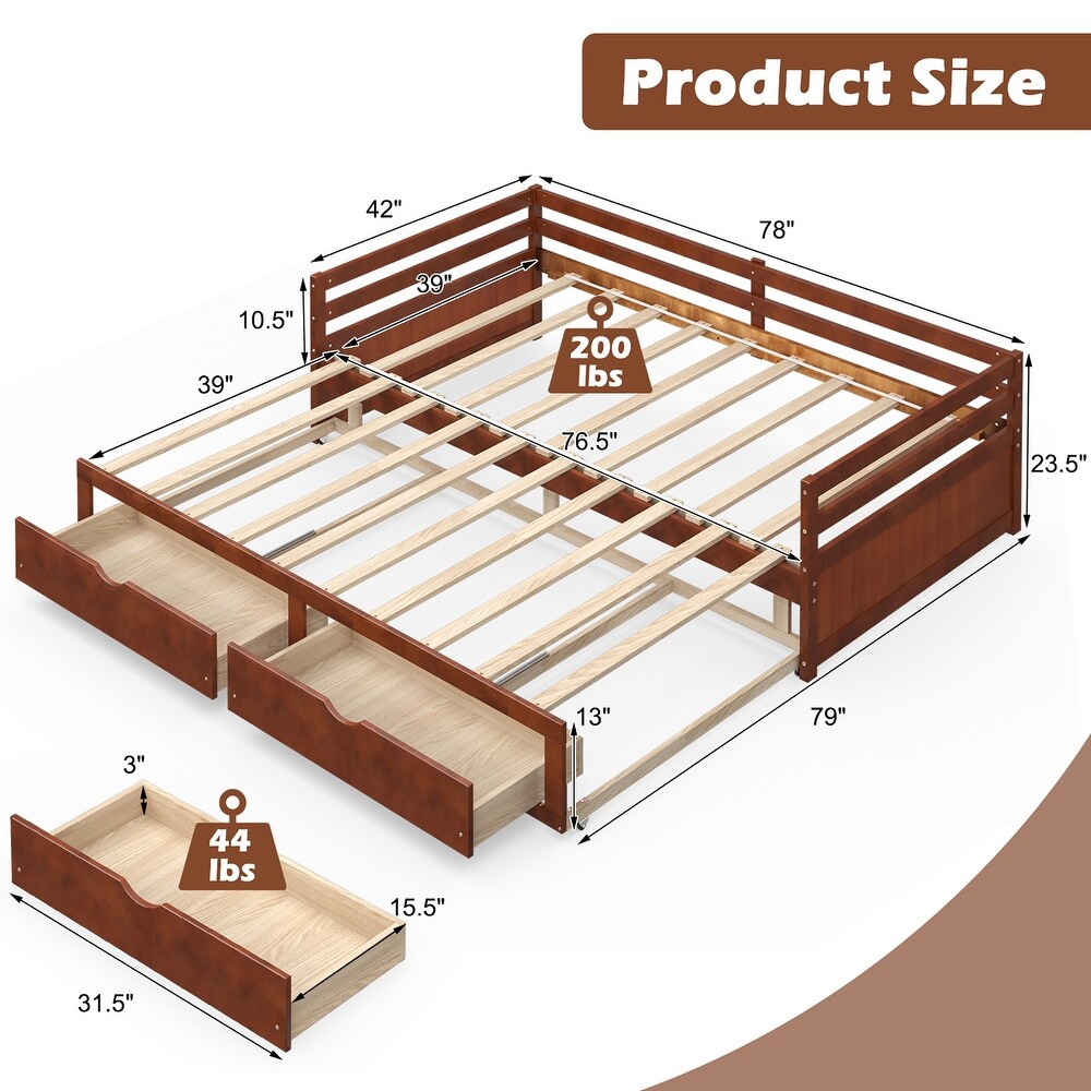 Costway Twin to King Daybed with 2 Drawers Wooden Sofa Bed for   See Details