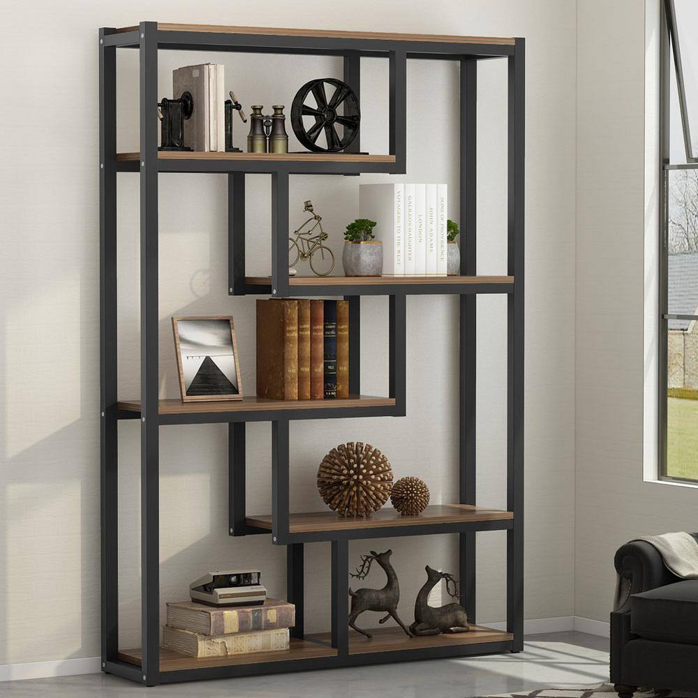 TRIBESIGNS WAY TO ORIGIN Benjamin 69.3 in. Rustic Brown Wood 6-Shelf Etagere Bookcase with Sturdy Metal Frame HD-C0049