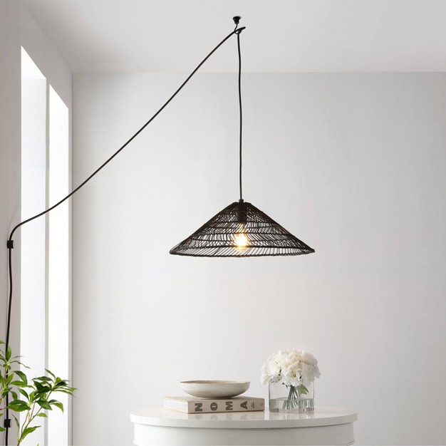 1 light Nova Farmhouse Coastal Rattan Led Pendant Black Jonathan Y