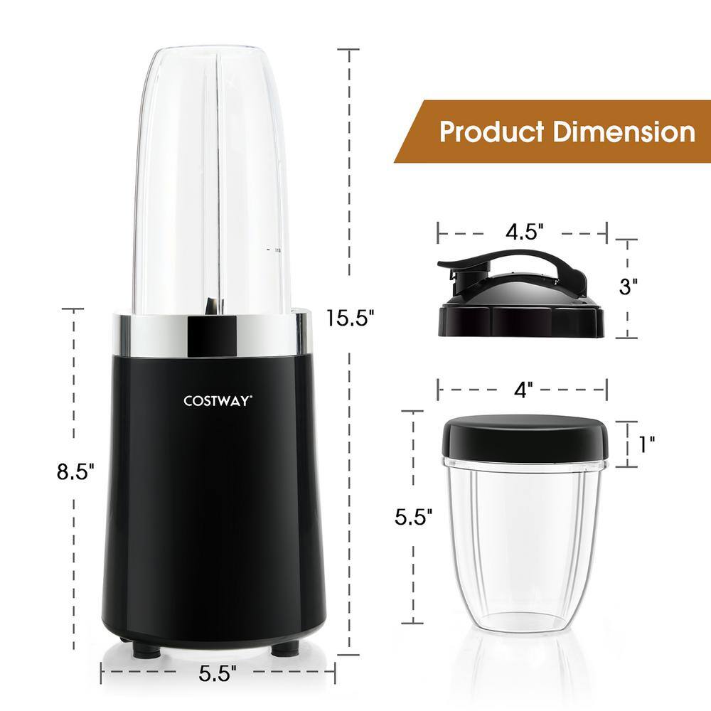 Costway 24 oz. Single Speed Black 1000-Watt Portable Blender 6-Blade Smoothie Blender with Travel Bottle ES10060US-BK