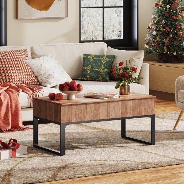 Wood Lift Top Coffee Table with Hidden Storage Compartment