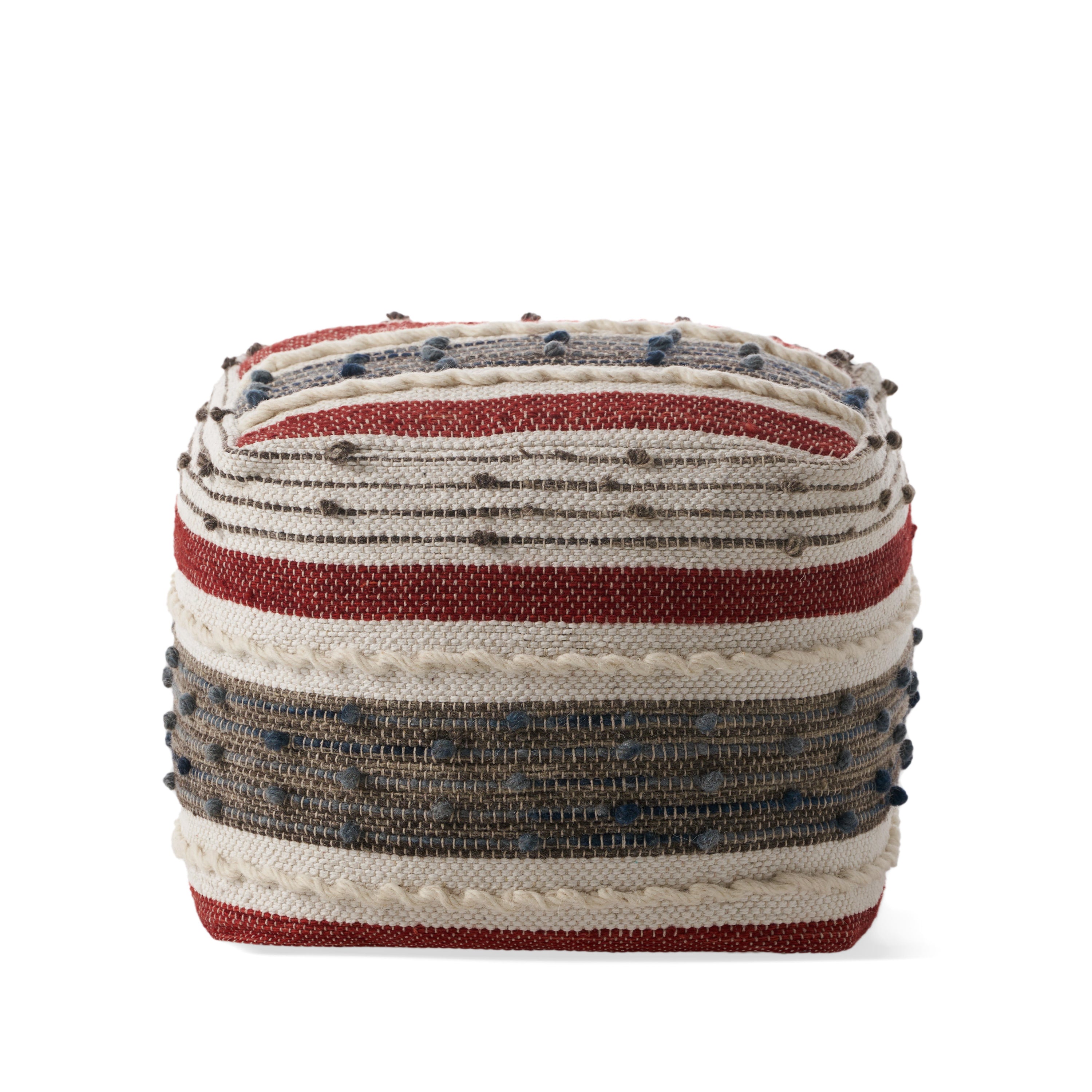 Aren Boho Wool and Cotton Ottoman Pouf