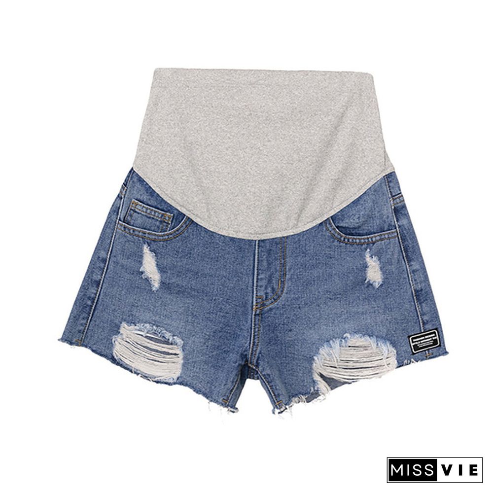 Summer Fashion Maternity Ripped Denim Shorts for Pregnant Women Casual Shorts