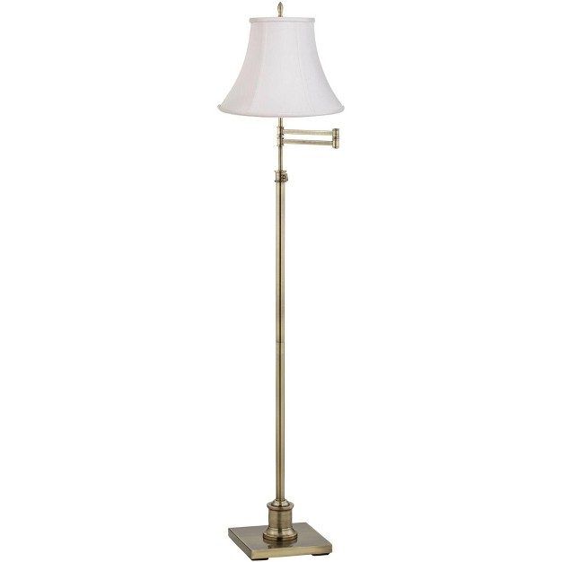 Tall Antique Brass Imperial White Fabric Bell Shade For Living Room Reading Bedroom