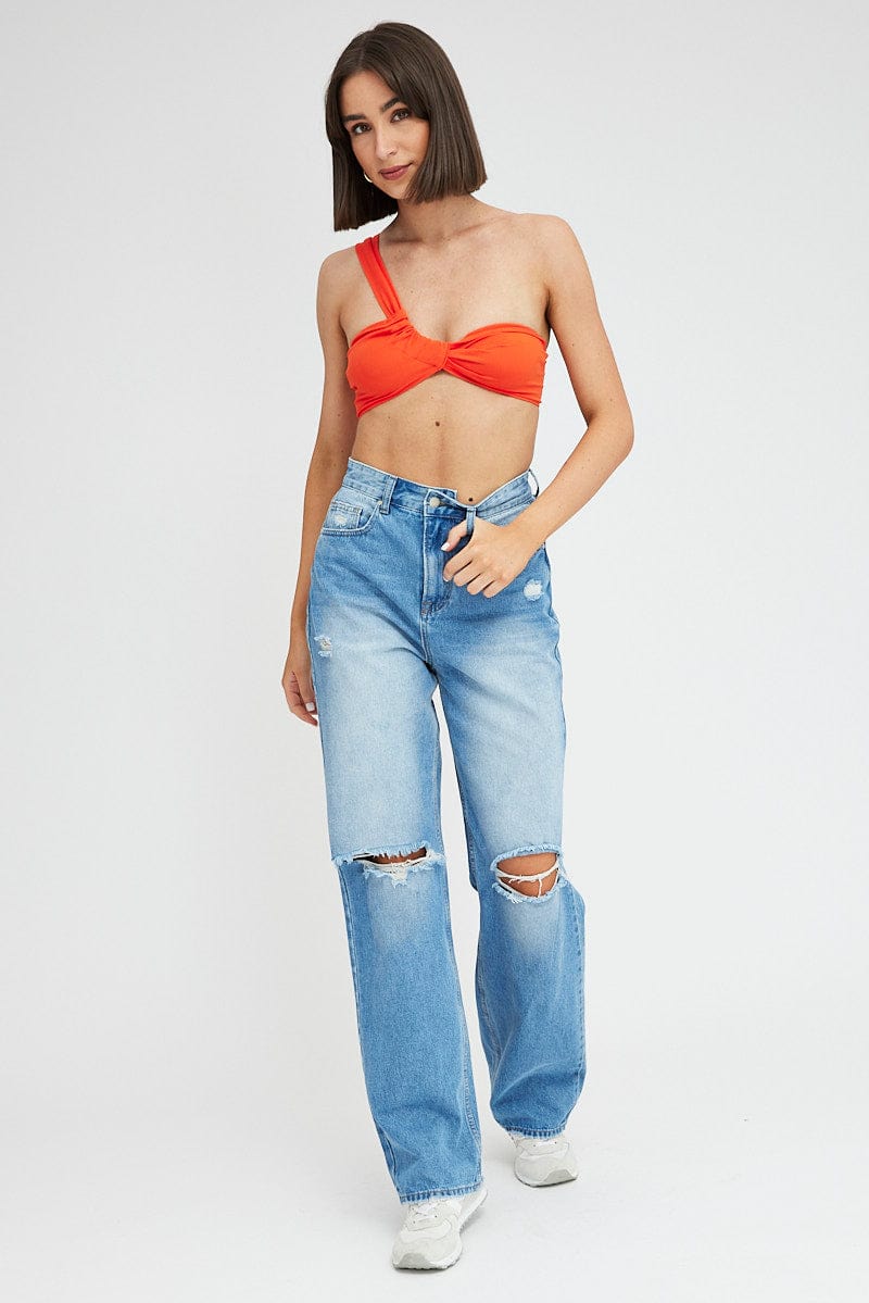 Orange Bralette Twist One Shoulder Seamless