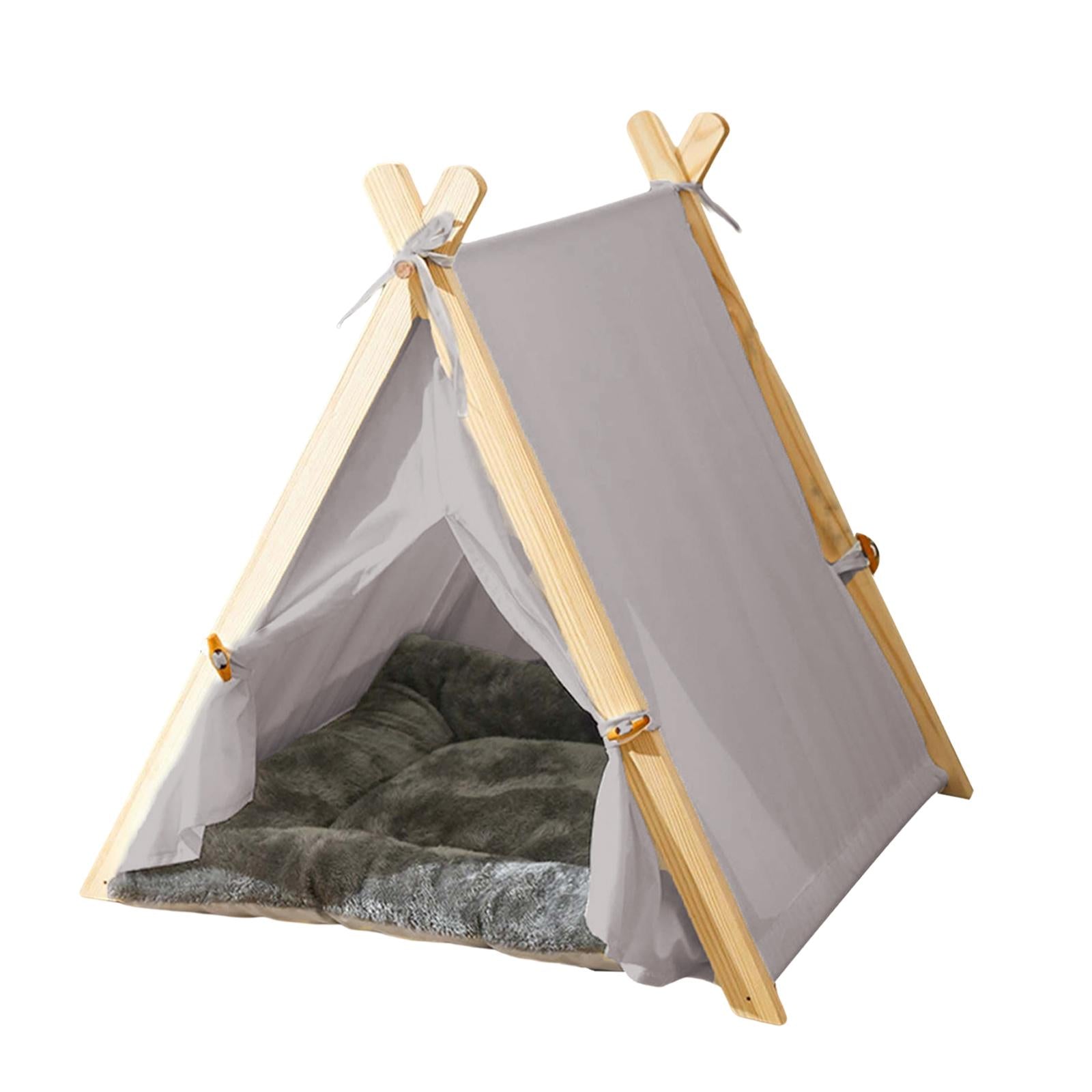 Dog Teepee Bed House Dogs Tent Nest with Removable Cushion Anti Slip Comfort Hut Light Grey