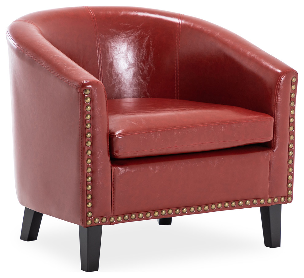 Tub Barrel Accent Chair Faux Leather   Transitional   Armchairs And Accent Chairs   by OneBigOutlet  Houzz