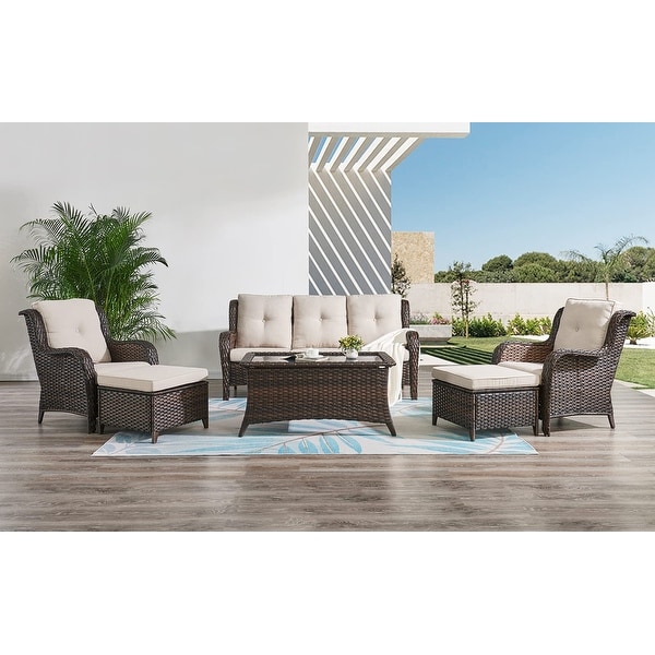 Pocassy 6 Piece Outdoor Wicker Conversation Sofa Set