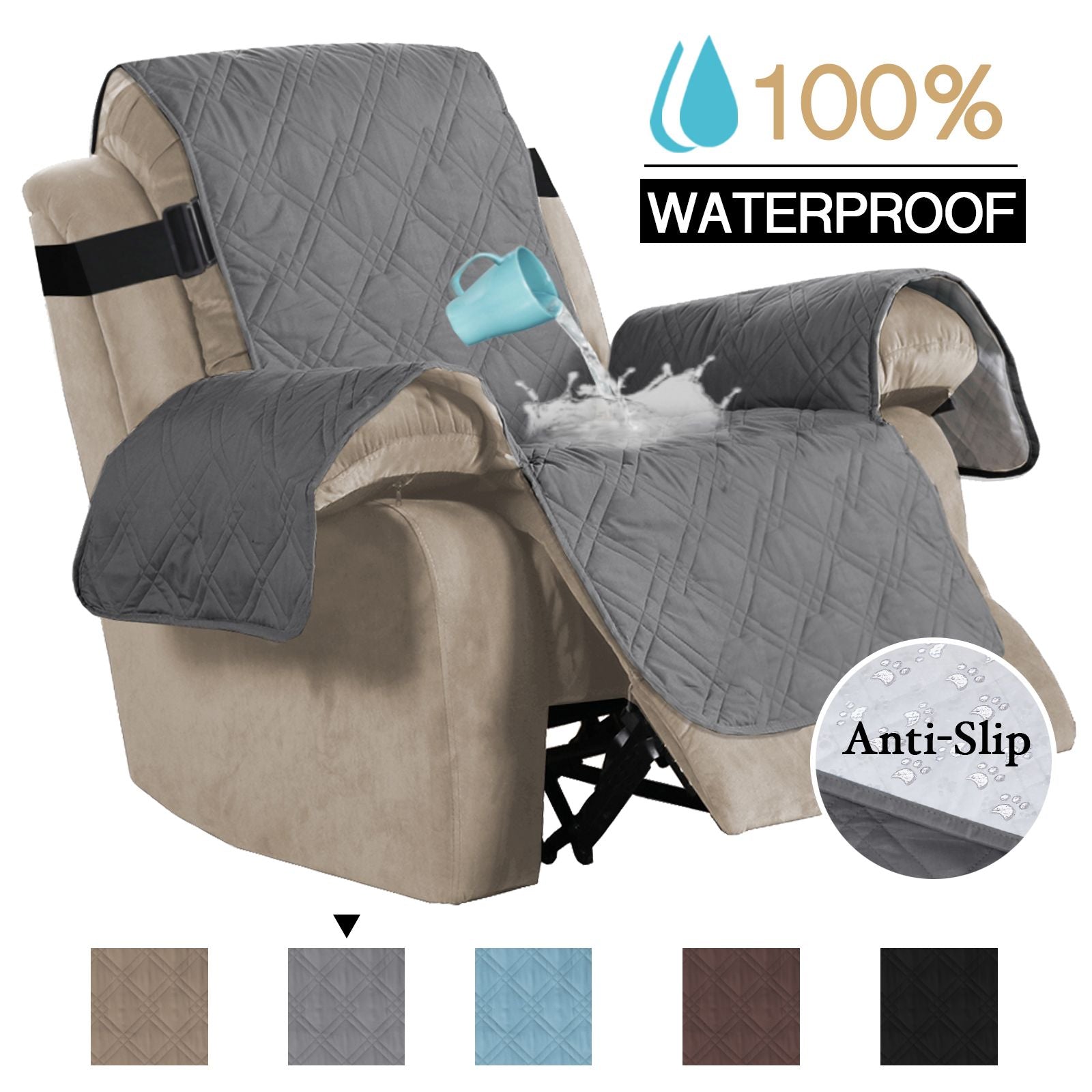 H.VERSAILTEX 100% Waterproof Sofa Slipcover Non Slip Couch Cover Pet Furniture Protector with Elastic Strap, Recliner (Seat Width 22