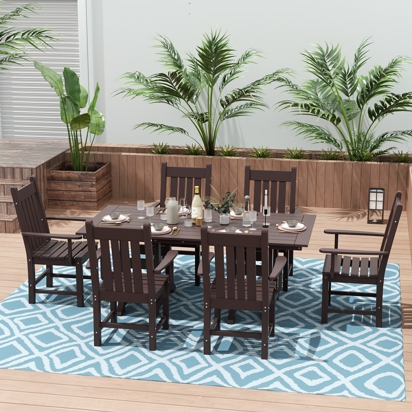 Polytrends Laguna Hdpe All Weather Outdoor Patio Dining Set with Rectangle Table，Arm Chairs (7Piece Set)