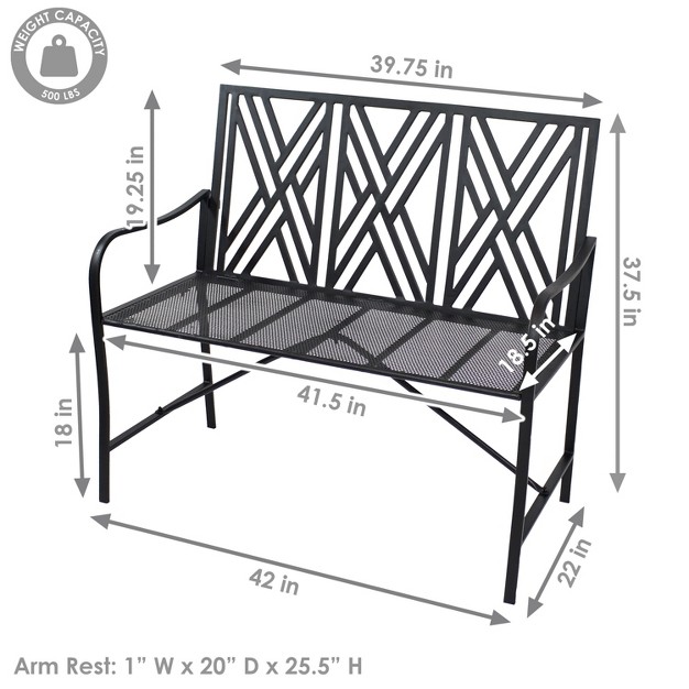 Sunnydaze Outdoor 2 person Iron Geometric Lattice Patio Bench Black