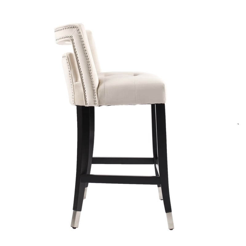 Suede Velvet Barstool with nailheads and backrest Set of 2