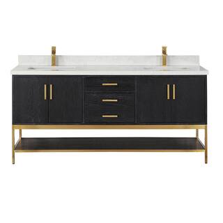 Altair Wildy 72 in. W x 22 in. D x 34 in. H Bath Vanity in Black Oak with Grain White Composite Stone Top 546072-BO-GW-NM