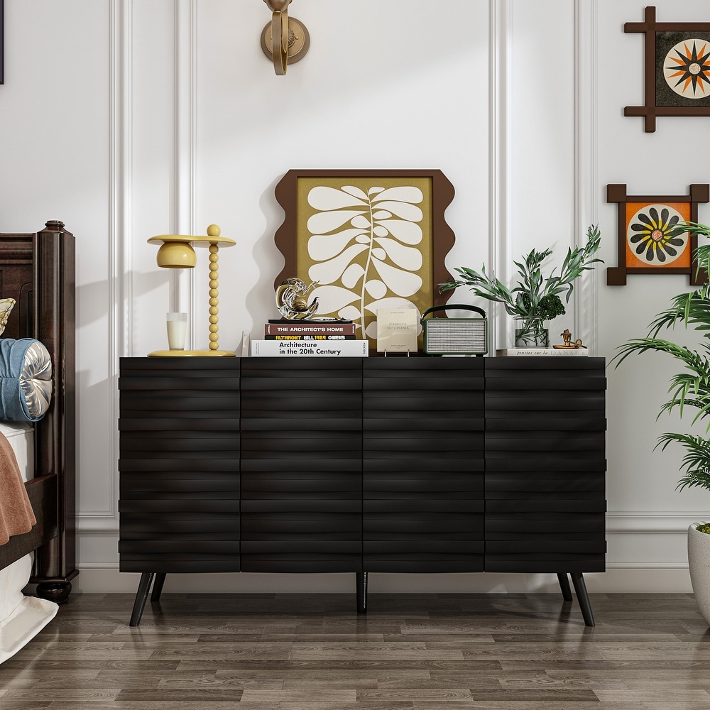 Modern Black Buffet Cabinet with Ample Storage Space Lacquer Sideboard