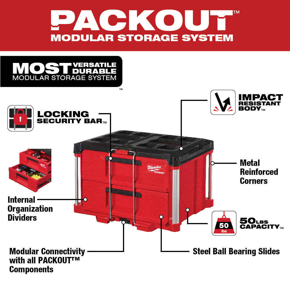 MW PACKOUT XL Tool Box 2 Drawer Tool Box Dolly Bundle 48-22-8429-8442-8410 from MW