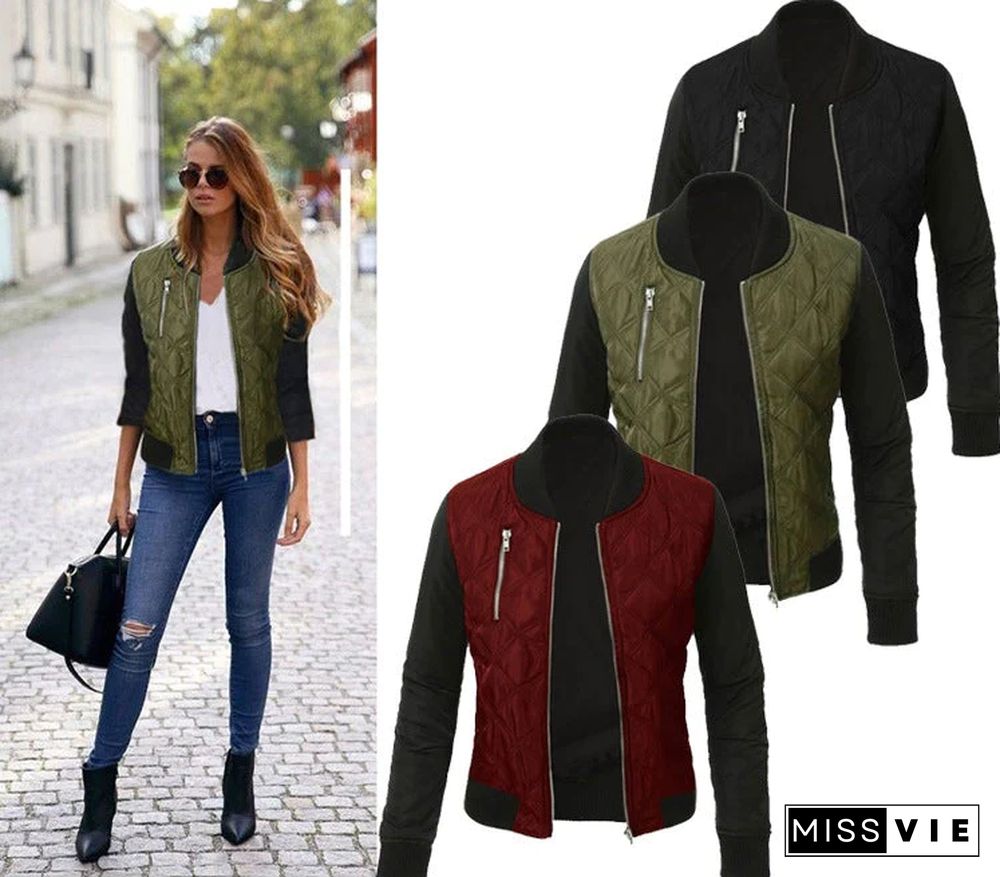 Solid Color Fashion Zipper Cotton Jacket Women's Jacket