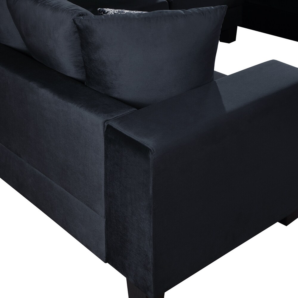 U Shape Sectional Sofa Velvet Corner Couch with Chaise Lounge and Lots of Pillows Included for Living Room