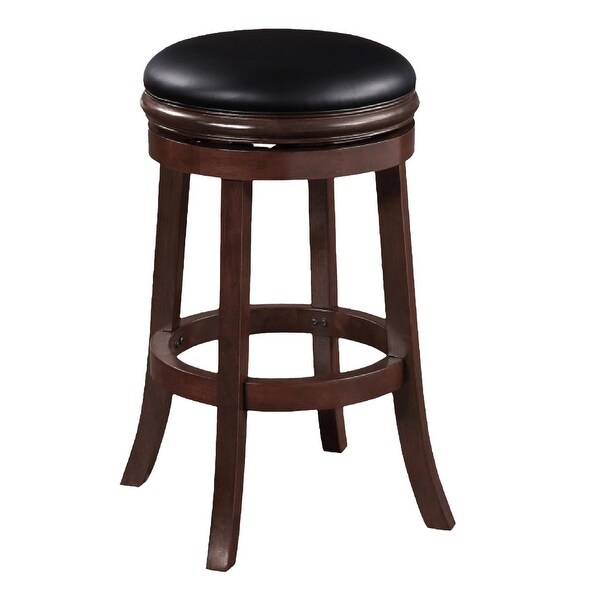 Sabi 29 inch Swivel Counter Stool， Solid Wood， Faux Leather， Brown， Black