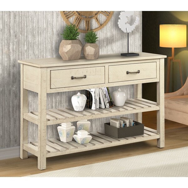 Nestfair Console Table with Drawers and 2 Tiers Shelves