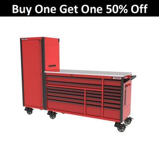 Husky 72 in. W x 24.5 in. D Professional Duty 20-Drawer Mobile Workbench Tool Storage Combo with Side Locker in Red HPROSUITE7RED